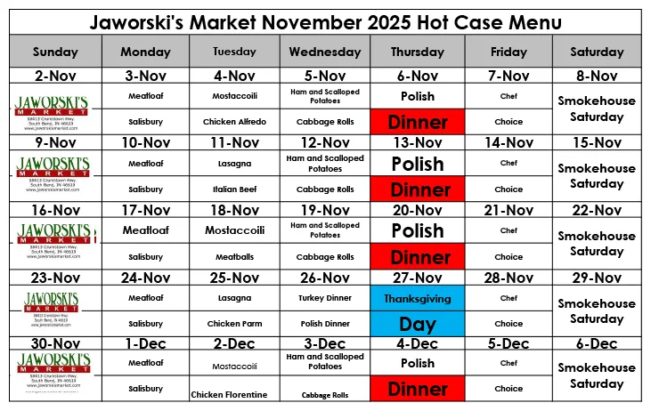 Jaworski's Market November 2025 Hot Case Menu Jaworski Hot Case Menu 2-2025